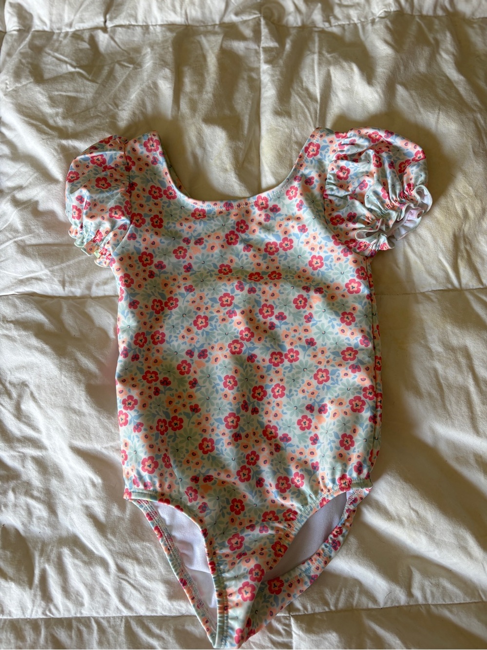 Cat & Jack Floral Puff-Sleeve One-Piece Swimsuit - Pink, Blue